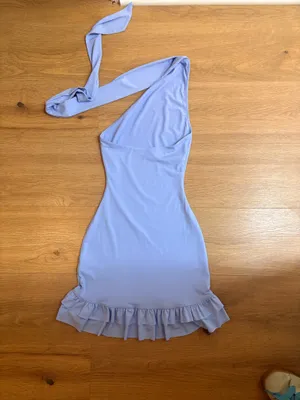 Lucy in the sky Scarf Halter Ruffle Dress in Periwinkle Blue thumbnail 3