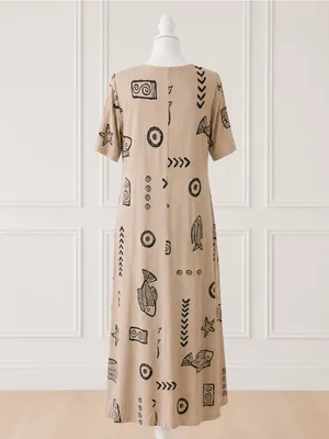 Laguna Bay USA Fish Print Midi Dress Small Coastal Cotton Blend Vintage thumbnail 3