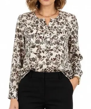LOFT Black Cream Floral Button Down Blouse Small Office Workwear‎ Professional thumbnail 1