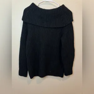 Madewell Cotton-Blend Off-Shoulder Black Wool Cotton Sweater Size‎ XS thumbnail 8
