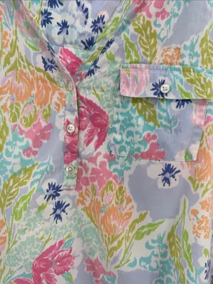 J. Jill Floral Watercolor Tunic in Blue, Pink, Green cotton roll tab sleeves M thumbnail 9