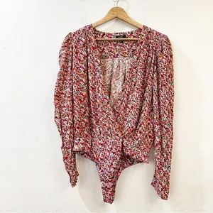 AFRM Nora Floral Bodysuit in Red‎ Ditsy Long Sleeves Size M thumbnail 2