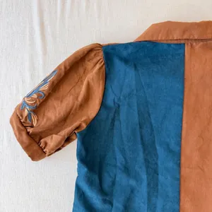 Embroidered Western Blouse Small Brown Teal Puff Sleeve Boho Cowgirl Shirt thumbnail 13