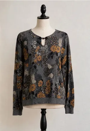 Vintage Season Ticket Gray Floral Sweatshirt Women L Shoulder Pads Cottagecore thumbnail 1