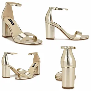 Nine West Toniann Gold Metallic Ankle Strap Block Heel Sandals 9M $99 Retail thumbnail 1
