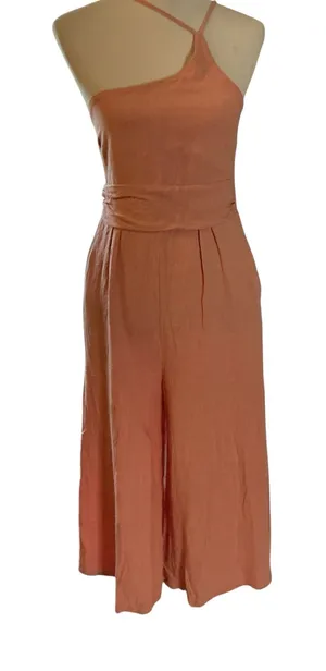 Boho Asymmetrical One-Shoulder Wide Leg Jumpsuit Coral Pink - Size L thumbnail 1