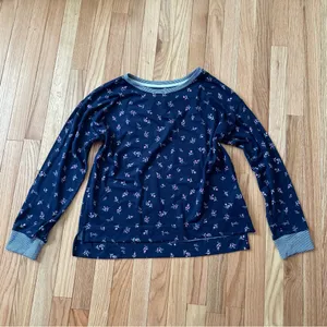 Lauren Ralph Lauren Floral Pajama Top Women Large Navy Blue Feminine Cottagecore thumbnail 3