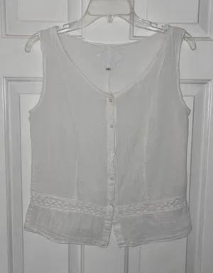Rosso Ibiza White Sleeveless Button Front Cotton Gauze Top thumbnail 1