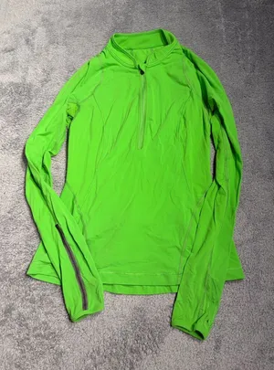 Lululemon bright Green Long Sleeve Quarter-Zip Performance sweatshirt Top 6 thumbnail 1