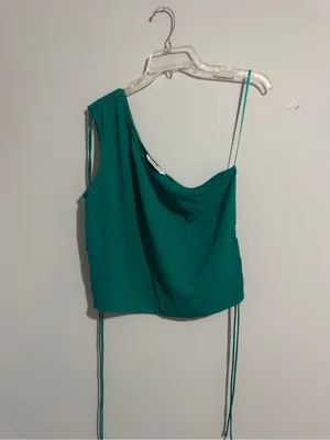 Amanda Uprichard ANIA Teal One-Shoulder Ruched Tie Top - Large thumbnail 4