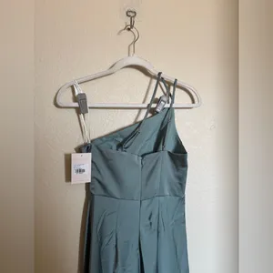 Birdy Grey‎ Kensie Matte Satin One Shoulder Dress Sz XS Sea Glass Bridesmaid NEW thumbnail 6
