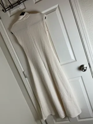 Zara Cream Ribbed Knit High Neck Sleeveless Midi Dress - Size Small thumbnail 7