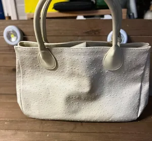Estee Lauder Ostrich Leather Tote Bag,, Cream Color 17 wide x 10!height w/case thumbnail 3