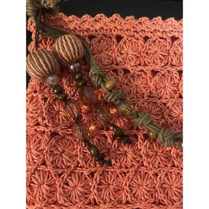 Vintage Cappelli Studio Inc Coral Crochet Macrame Shoulder Bag Beaded Boho Purse thumbnail 5