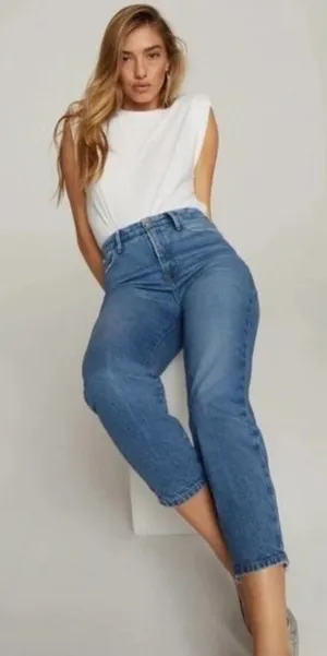 Good American Mid-Rise Cropped Straight Jeans - Blue thumbnail 1