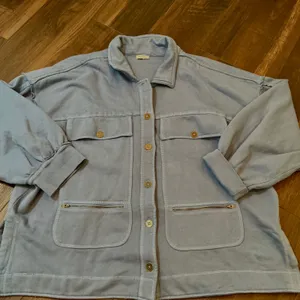 Pilcro Anthropologie Cotton Micro Fleece Button Utility Jacket Blue Large L New thumbnail 2
