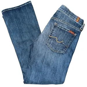 7 For All Mankind Denim Women’s Size 27 Blue Crop Flare Jeans Made in the USA thumbnail 1