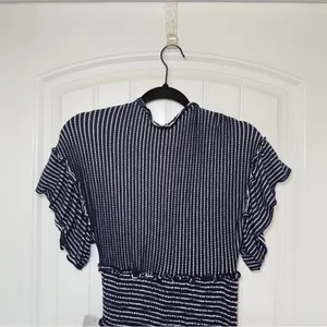 Max Studio Small Navy Jersey Smocked Waist Tiered Stripe‎ Dress Cottagecore thumbnail 5