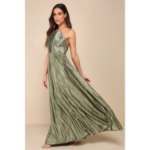 NWT Lulus Elaborate Charm Olive Green Satin Pleated Backless Maxi Dress Party S thumbnail 8