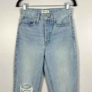 Madewell Classic‎ Straight Jeans Size 25 Blue Distressed High Rise Rigid Denim thumbnail 4
