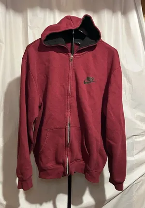 NIKE Hoodie Sweatshirt XL Swoosh Full Zip Maroon Vintage Y2K thumbnail 1
