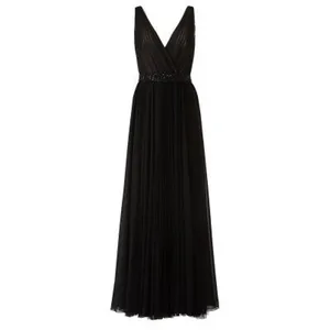 Badgley Mischka Black pleated Tulle Chiffon V-neck Gown size 2 thumbnail 13
