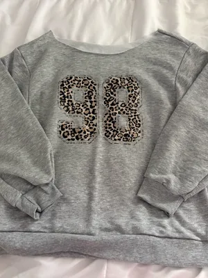 Shein Grey Off-The-Shoulder Sweater with Cheetah Print thumbnail 1