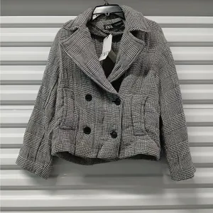 ZARA Womens Cropped Jacket XS Black White Houndstooth Plaid Preppy Chic Academia thumbnail 3