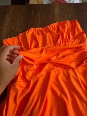 Women’s Orange Strapless Ruched Flare Dress Size XL Layered Skirt thumbnail 6