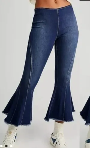We The Free People Curvy Last Dance Low Rise Flare Pull On Jean Dark Blue 35 NWT thumbnail 1