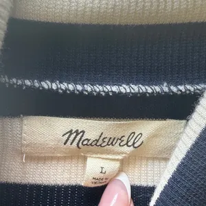 Madewell Women Navy Cream Striped Ribbed Turtleneck Long Sleeve Top Size L‎ thumbnail 3