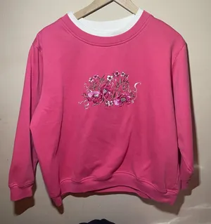 Vintage Grandmacore XL Pink Floral Embroidered Women’s Sweatshirt thumbnail 1