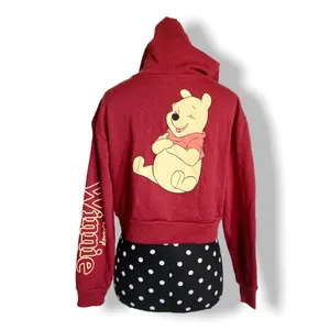 Disney Womens Juniors Hoodie Size XS S Winnie the‎ Pooh Burgundy Cropped Hood thumbnail 4