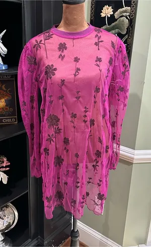 Free People Cecelia Sheer Embroidered Mini Dress – Fuchsia – Size XS thumbnail 1