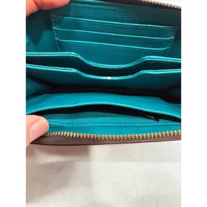 Fossil Logan Zip Around Clutch Wallet Burgundy Leather Teal Interior Wristlet thumbnail 9