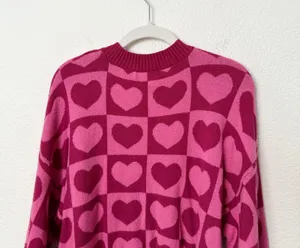[Sincerely Jules] Pink Geometric Heart Print V-Neck Oversized Sweater Sz Medium thumbnail 4