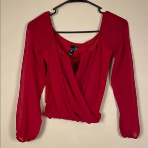 Windsor Women’s Red Faux Wrap Boning V-Neck Long Sleeve Blouse thumbnail 1