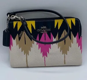 Coach Cross Grain Hawk Feather Wristlet Multicolor White thumbnail 1