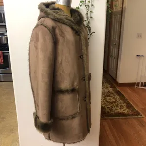 Dennis Basso Coat Reversible Faux Suede Fur Mink Brown Hooded thumbnail 3