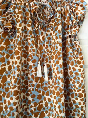 Jodifl Brown Blue Giraffe Print Silky Top thumbnail 3