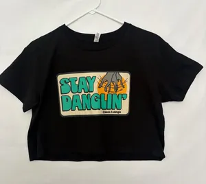 AS Colour Womens Small Stay Danglin Graphic Crop Top T Shirt Black Cotton(A930) thumbnail 1