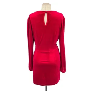 Yumi Kim Tie Me Over Red Velvet Dress Long Sleeve Wrap‎ Tie Size Large thumbnail 8