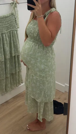 Green floral tie strap dress thumbnail 3