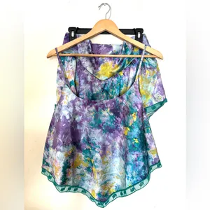 YITTY Satin Flowy Set Pajama Deep Sea‎ Top Size XL and Short Size Large Set of 2 thumbnail 2
