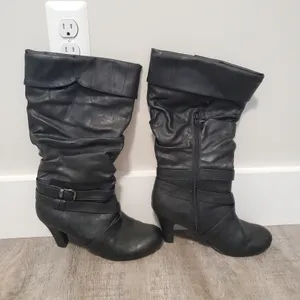 Body Natural Black PU Leather Heeled Boots Size 10 thumbnail 2