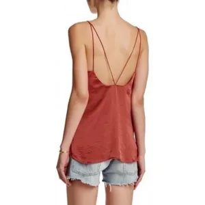 Free People Intimately | Scallop Satin Cami Top in Burnt Earth Red thumbnail 2