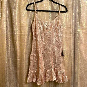 Lulus glam ma’am gold sequin bodycon ruffle mini dress, size L, NWT thumbnail 5