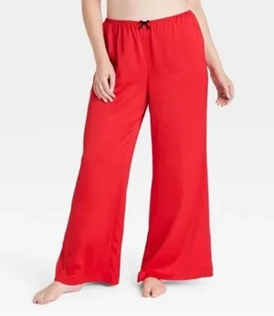 Auden NWT Women's Red Satin Pajama Pants Size XL thumbnail 1