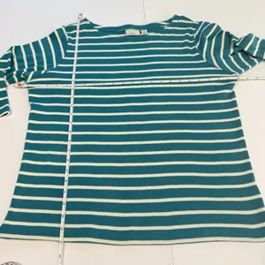 LL Bean Teal Striped Boat Neck 3/4 Sleeves Rib Knit Shirt Size XL thumbnail 6