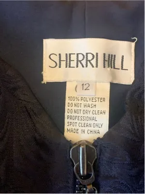 Sherri Hill Mini Dress Size 12 Navy Blue Off-Shoulder Zip Front Vintage style thumbnail 2